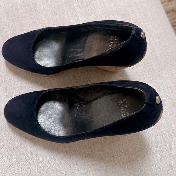 Rare Stuart Weitzman Corkswoon Navy Suede Platform Wedges US 8.5 $445 Retail - Picture 12 of 16